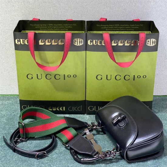 Gucci Bamboo 1947, Small 21cm, Black, Gold Hardware, Size: 21x15x7cm, Model: 675797