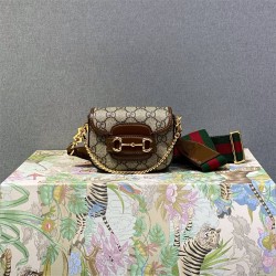 Gucci Horsebit 1955 Super Mini, 12, Monogram, Brown, Gold Hardware, Size: 12x9x4cm, Model: 699760