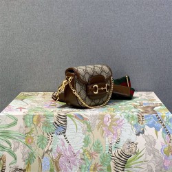 Gucci Horsebit 1955 Super Mini, 12, Monogram, Brown, Gold Hardware, Size: 12x9x4cm, Model: 699760