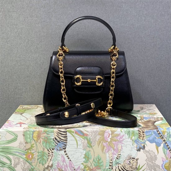 Gucci Horsebit 1955, New Full Leather, Black, Gold Hardware, Size: 22x16x10.5cm, Model: 703848