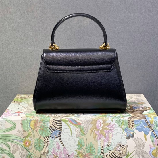 Gucci Horsebit 1955, New Full Leather, Black, Gold Hardware, Size: 22x16x10.5cm, Model: 703848