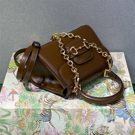 Gucci Horsebit 1955, New Full Leather, Brown, Gold Hardware, Size: 22x16x10.5cm, Model: 703848