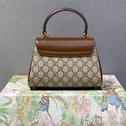 Gucci Horsebit 1955, New Full Leather, Brown with Monogram, Gold Hardware, Size: 22x16x10.5cm, Model: 703848