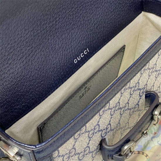 Gucci Horsebit 1955, Blue Monogram, Model: 658574, Size: 20.5x15x5cm