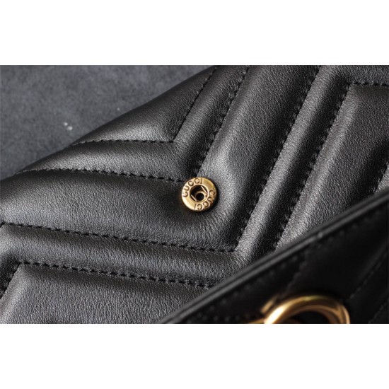 Gucci GG Marmont Wallet, Flap Closure, Long, Black, Gold Hardware, Size: 19x9x3cm, Model: 443436