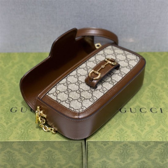 Gucci Horsebit 1955, Baguette, Monogram, Gold, Model: 735178, Size: 24x12x6cm