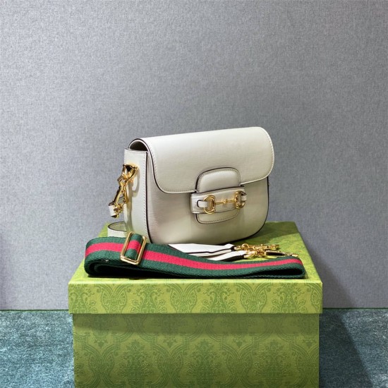 Gucci Horsebit 1955 Mini Bag, White, Full Leather, Model: 658574, Size: 20.5x14.5x5.5cm