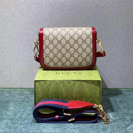 Gucci Horsebit 1955 Mini Bag, Red, Monogram, Model: 658574, Size: 20.5x14.5x5.5cm