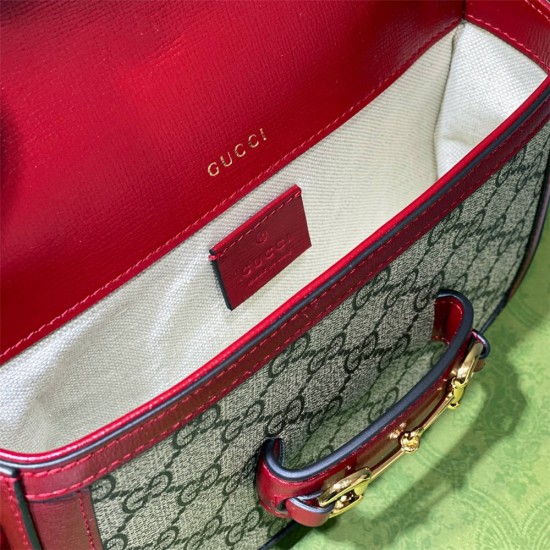 Gucci Horsebit 1955 Mini Bag, Red, Monogram, Model: 658574, Size: 20.5x14.5x5.5cm