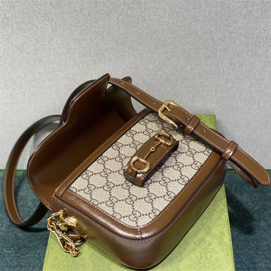 Gucci Horsebit 1955 Mini Bag, Brown, Monogram, Model: 658574, Size: 20.5x14.5x5.5cm