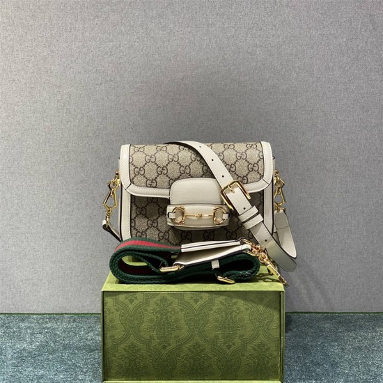 Gucci Horsebit 1955 Mini Bag, White, Monogram, Model: 658574, Size: 20.5x14.5x5.5cm