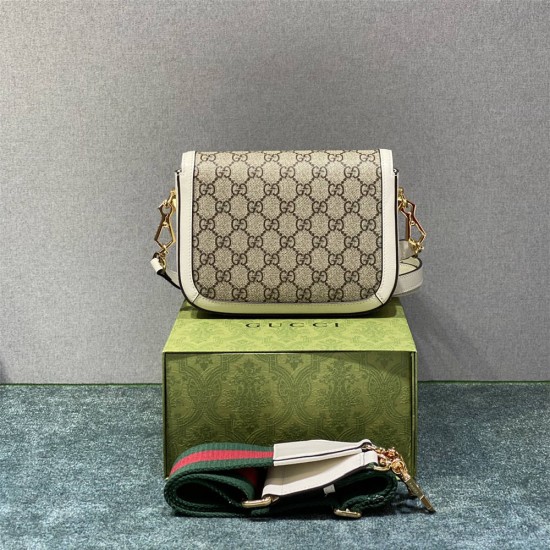 Gucci Horsebit 1955 Mini Bag, White, Monogram, Model: 658574, Size: 20.5x14.5x5.5cm