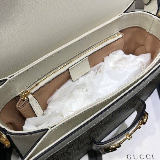 Gucci Horsebit 1955 Medium, 25, White, Monogram, Model: 602204, Size: 25x18x8cm