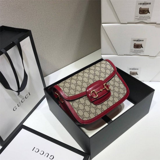 Gucci Horsebit 1955 Medium, 25, Red, Monogram, Model: 602204, Size: 25x18x8cm