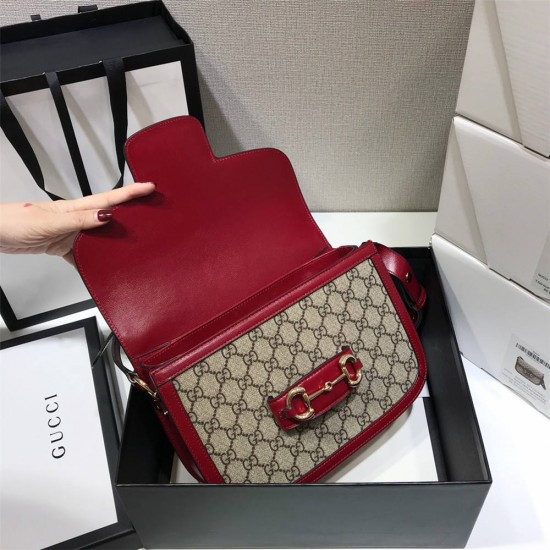 Gucci Horsebit 1955 Medium, 25, Red, Monogram, Model: 602204, Size: 25x18x8cm