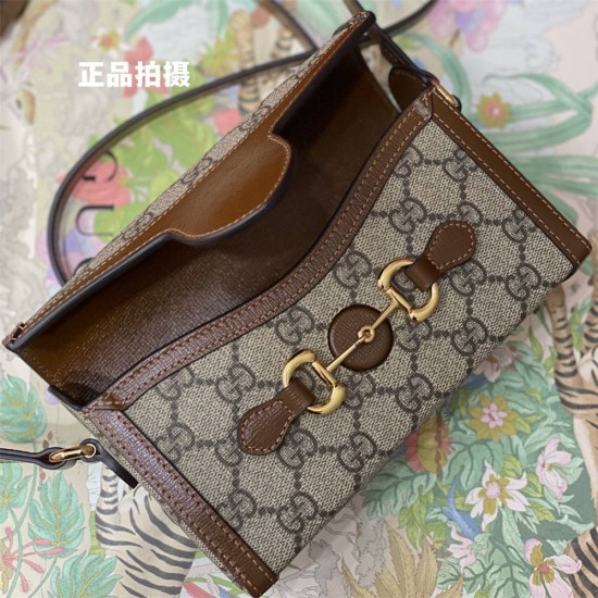 Gucci 1955 Horsebit Mini, 18, Brown, Monogram, Model: 699296, Size: 18x12x5cm