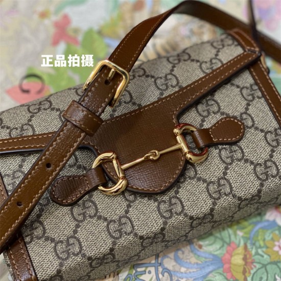 Gucci 1955 Horsebit Mini, 18, Brown, Monogram, Model: 699296, Size: 18x12x5cm