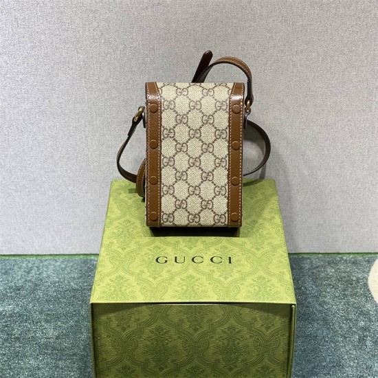 Gucci 1955 Horsebit Mini, 17, Phone Case, Brown, Monogram, Model: 625615, Size: 11.5x17x4cm