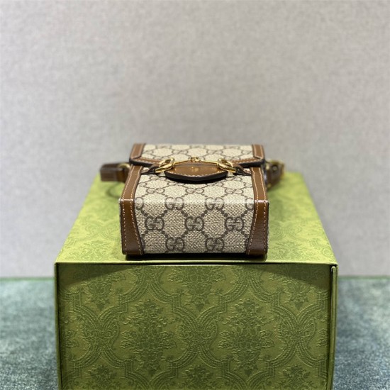 Gucci 1955 Horsebit Mini, 17, Phone Case, Brown, Monogram, Model: 625615, Size: 11.5x17x4cm