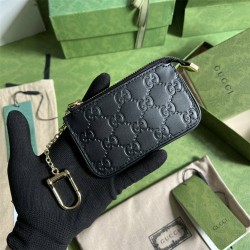 Gucci GG Marmont Card Holder, Black, Gold Hardware, Full Leather, Model: 447964, Size: 12x7.5x1.5cm