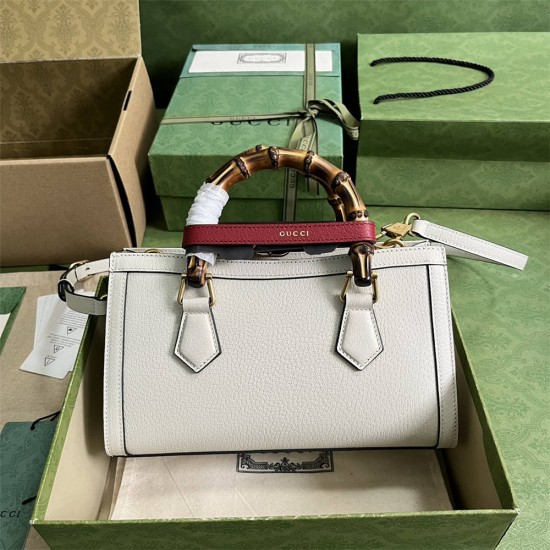 Gucci Bamboo Diana, White, Full Leather, Model: 735153, Size: 27x15.5x11cm