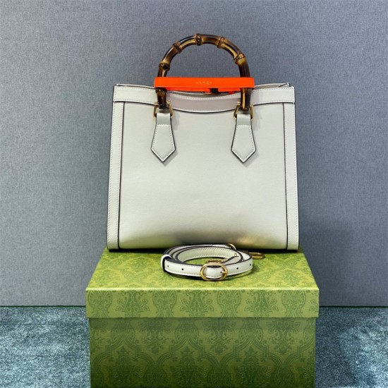 Gucci Bamboo Diana, White, Full Leather, Model: 660195, Size: 27x24x11cm