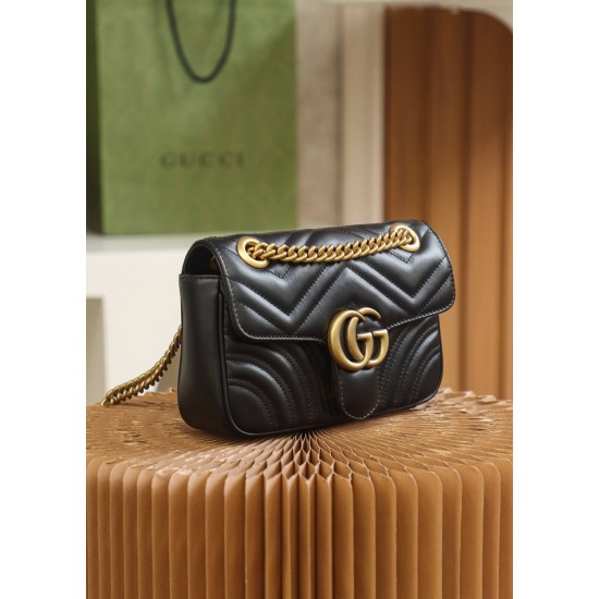 Gucci GG Marmont, 22cm, Black, Model: 446744, Size: 22x13x6cm