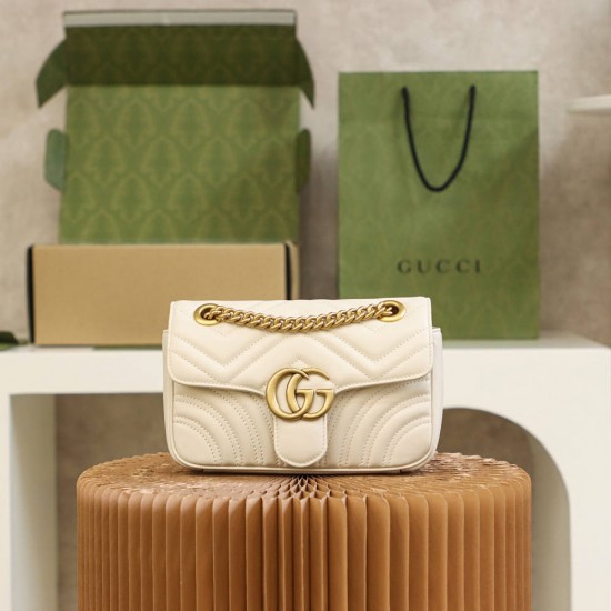 Gucci GG Marmont, 22cm, White, Model: 446744, Size: 22x13x6cm