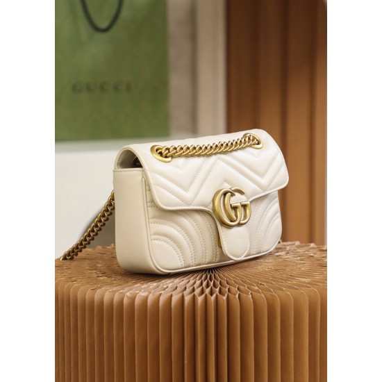 Gucci GG Marmont, 22cm, White, Model: 446744, Size: 22x13x6cm