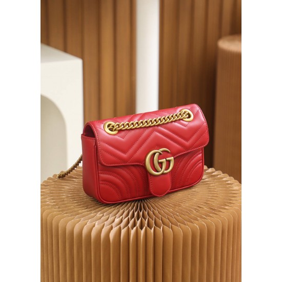 Gucci GG Marmont, 22cm, Red, Model: 446744, Size: 22x13x6cm