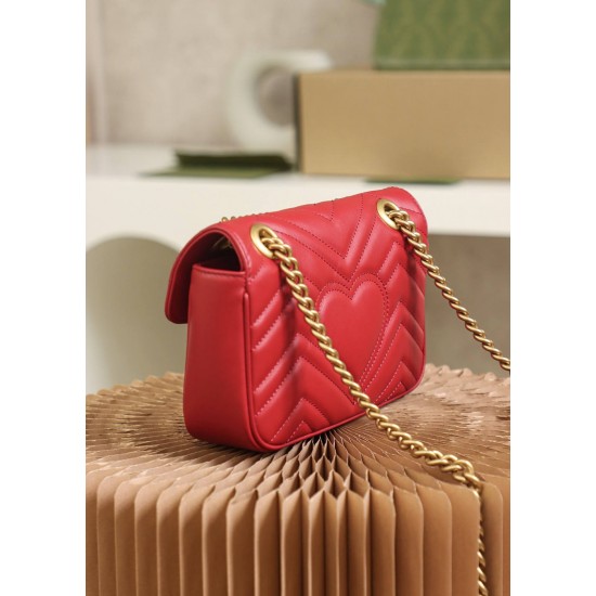 Gucci GG Marmont, 22cm, Red, Model: 446744, Size: 22x13x6cm