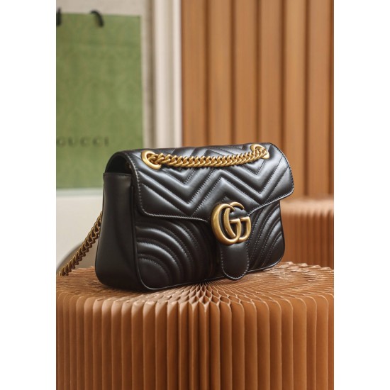 Gucci GG Marmont, 26cm, Black, Model: 443497, Size: 26x15x7cm