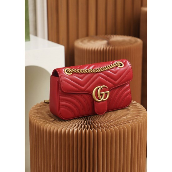 Gucci GG Marmont, 26cm, Red, Model: 443497, Size: 26x15x7cm