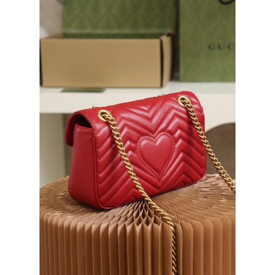 Gucci GG Marmont, 26cm, Red, Model: 443497, Size: 26x15x7cm