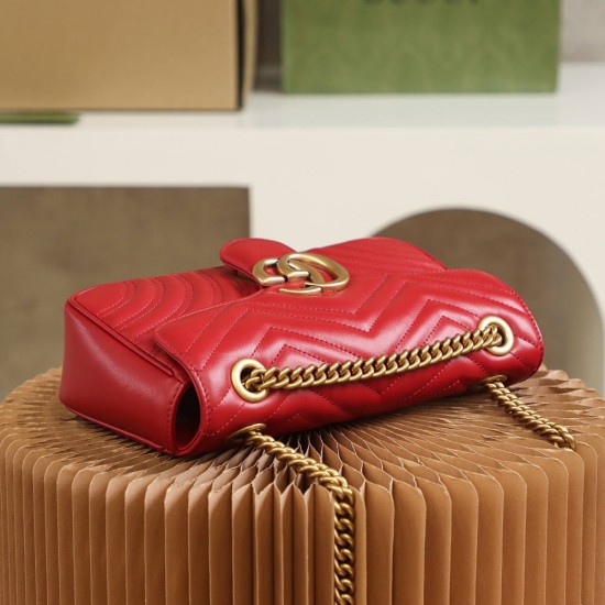 Gucci GG Marmont, 26cm, Red, Model: 443497, Size: 26x15x7cm