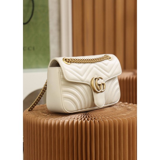 Gucci GG Marmont, 26cm, White, Model: 443497, Size: 26x15x7cm