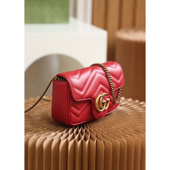 Gucci GG Marmont, 16.5cm, Red, Model: 476433, Size: 16.5x10.2x5.1cm