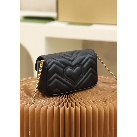 Gucci GG Marmont, 16.5cm, Black, Model: 476433, Size: 16.5x10.2x5.1cm