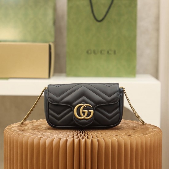 Gucci GG Marmont, 16.5cm, Black, Model: 476433, Size: 16.5x10.2x5.1cm