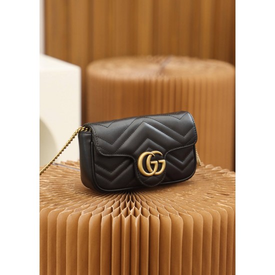 Gucci GG Marmont, 16.5cm, Black, Model: 476433, Size: 16.5x10.2x5.1cm