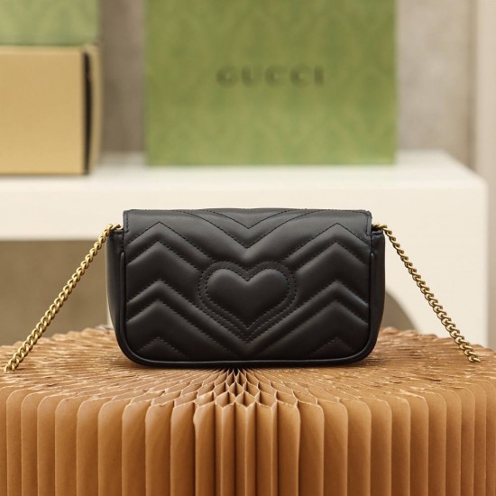 Gucci GG Marmont, 16.5cm, Black, Model: 476433, Size: 16.5x10.2x5.1cm