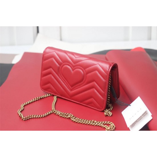 Gucci GG Marmont Mini, 18cm, Red, Model: 488426, Size: 18x10.5x4.5cm