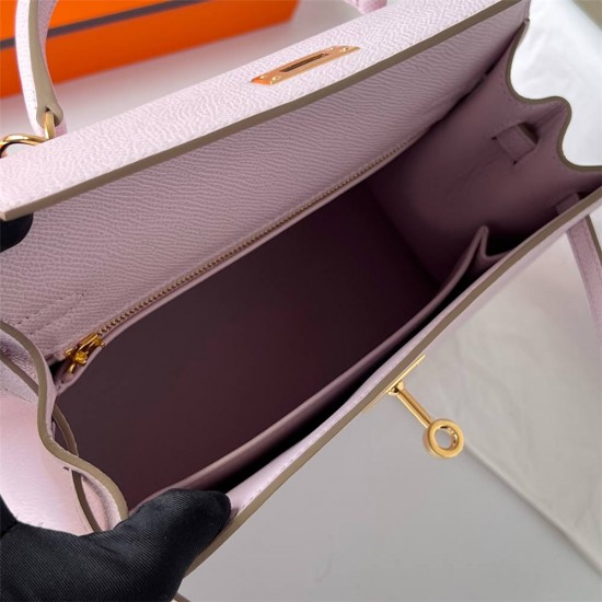 Hermes Hermès Kelly 25cm Epsom  leather 09 Dreamy Pink Purple  Waxed Thread  Gold Hardware Hand-Stitched 