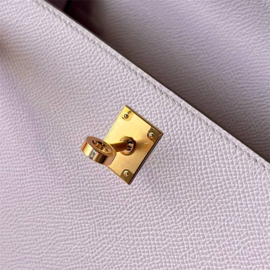 Hermes Hermès Kelly 25cm Epsom  leather 09 Dreamy Pink Purple  Waxed Thread  Gold Hardware Hand-Stitched 