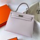 Hermes Hermès Kelly 25cm Epsom 09 Dreamy Pink Purple Waxed Thread Silver Hardware Hand-Stitched