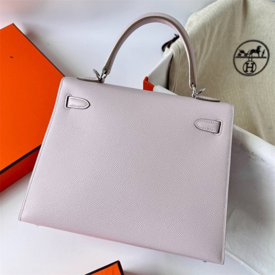 Hermes Hermès Kelly 25cm Epsom 09 Dreamy Pink Purple Waxed Thread Silver Hardware Hand-Stitched