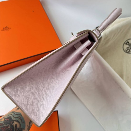 Hermes Hermès Kelly 25cm Epsom 09 Dreamy Pink Purple Waxed Thread Silver Hardware Hand-Stitched