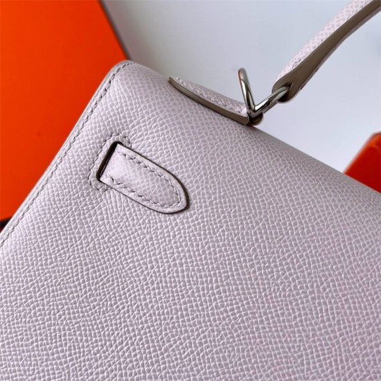 Hermes Hermès Kelly 25cm Epsom 09 Dreamy Pink Purple Waxed Thread Silver Hardware Hand-Stitched