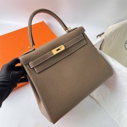 Hermes Hermès Kelly 28cm Togo Ck18 Elephant Grey Waxed Thread Gold Hardware Hand-Stitched