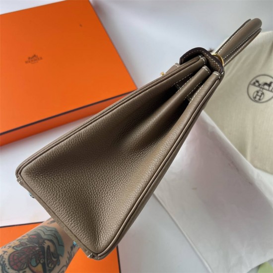 Hermes Hermès Kelly 28cm Togo Ck18 Elephant Grey Waxed Thread Gold Hardware Hand-Stitched